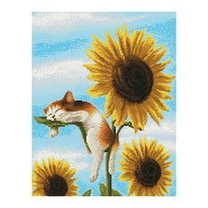 iLovePainting 招來財運的向日葵 DIY 串珠鑽石畫框組 40x50cm, 向日葵與貓, 1個