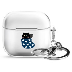 아이무이 냥이퍼피 에어팟 4세대 투명 하드 케이스 + 키링 세트, 양말깜냥, 1세트