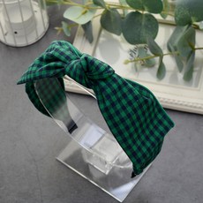 핸날 여아용 체크 리본걸 반다나 머리띠