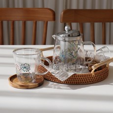 Bloom at home Duri Gaoon螺鈿耐熱玻璃茶壺 650ml+馬克杯 180ml 2入組, 森林