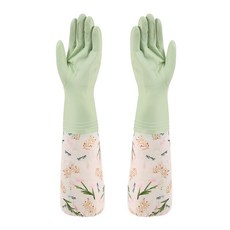 Hire Deco 花朵圖案加長刷毛橡膠手套 雙手組 52cm, 綠色喀什米爾, 1套