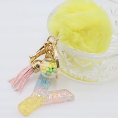 緋緞之路 字母黃色毛球流蘇鑰匙圈包包掛飾