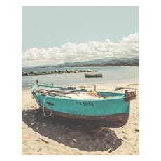 室內裝飾現代風景薄荷綠船海報 + 白色木質掛軸套組