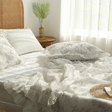 amante 碎花泡泡紗荷葉邊單人薄被, 灰色
