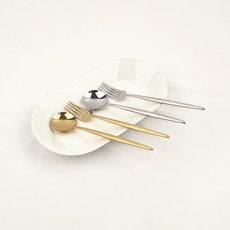 몽블랑 로얄 디아망 2인 디저트 커트러리 세트, 실버, 골드, 1세트, 디저트스푼 2종 + 디저트포크 2종