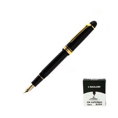 SAILOR 寫樂 質感鋼筆+卡式墨水管 12入, F, 黑色（鋼筆），黑色（墨水）