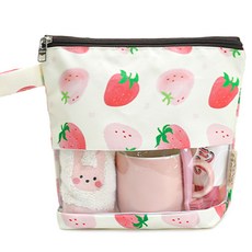 세맘스 방수 투명 TPU 수건 파우치, 딸기라떼