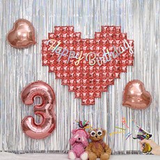 P&B UNITY 大愛心生日裝飾套組, 1套, 數字型 玫瑰金 3