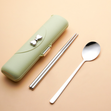 餐具組, 1套, 綠色, 湯匙 + 筷子 + 收納盒