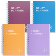 moong9 PP封面6個月學習計畫本 4入, 黃色、紫色、藍紅色、藍色