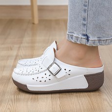 J SHOE 女款牛皮層次厚底鏤空穆勒拖鞋, 白色, 250