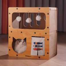 DING DONG PET 貓咪窗簾躲貓貓屋雙層貓抓板, 1個, 混合色