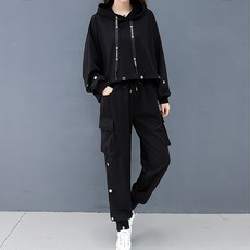 peilit 女款寬鬆版型街頭連帽T恤 + 束口褲套裝