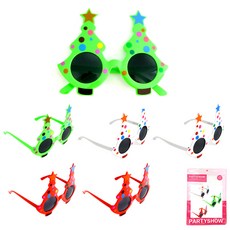 PARTYSHOW 聖誕樹眼鏡 綠色2入 + 紅色2入 + 白色2入 套組, 1套, 綠色, 紅色, 白色