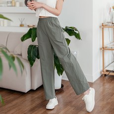 Dear Laura 女款輕量寬版鬆緊帶抓皺長褲