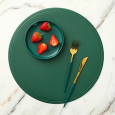 Double JU 圓形皮革餐墊 2入, 綠色, 直徑 38cm