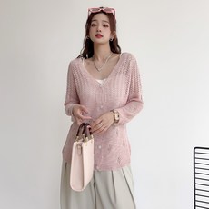 더시럽 여성용 펀칭 무늬 얇은 니트 가디건