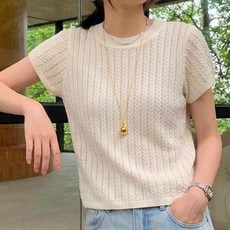 女款圓領麻花夏季針織短袖T恤