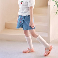 WALTONKIDS 女童愛心荷葉邊裹身式牛仔褲裙