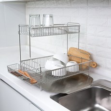 stopia 全不鏽鋼排水 Noble Heim 碗盤瀝水架, 銀色, 1個, 2層