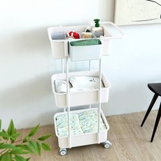 플라팜 2세대 코코맘 일반형 이동식트롤리 3단 + 긴 칸막이 2p + 작은 칸막이 2p + 보조바구니, 아이보리, 1세트