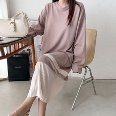 타리 배색 플리츠 빅사이즈 롱 원피스 임부복 R609