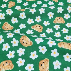 Leuhome 20支棉布 雛菊熊圖案布料, 綠色, 1個