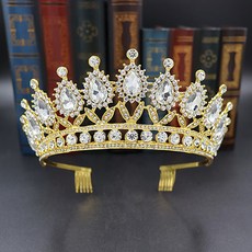 LUNA GLAM 自助婚紗水滴公主金色髮梳皇冠 H005-2, 白色, 1個