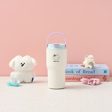 버터 밀크캣 스테인리스 블루밍 핸들 텀블러, 아이보리, 1개, 600ml