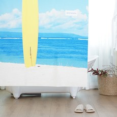 RESTINBATH 布料浴室浴簾 黃色板設計 + 金屬夾環套組, 1套, 多色(混合)