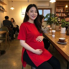 알로데 옆트임 임부 롱티셔츠