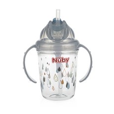 Nuby Tritan吸管杯 240ml, 雨滴款(灰色), 1入