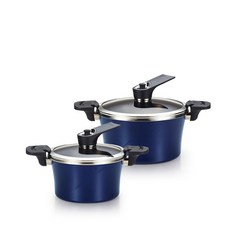 해피콜 세라믹 IH 진공냄비 VIEW 2종 세트, 블루, 양수냄비 20cm + 곰솥냄비24cm
