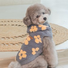 퍼피아 강아지 플라워팝 후드 민소매 티셔츠 TS1975, 베이지, 1개