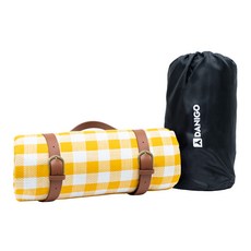 DANIGO 便攜式防水文青風野餐墊 + 專用收納袋 + 皮革綁帶, 清爽黃色(P105)