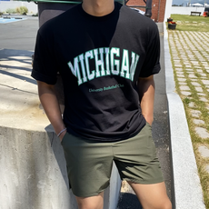 男款字母印花短袖T恤 No.20, 黑色