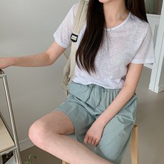 시크블랙 여성용 통기성 에이쉐 라운드넥 무지 반팔 티셔츠 cpt12576k34