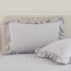 지베딩 리본프릴 먼지없는 베개커버 + 베개솜 세트, 그레이, 1세트