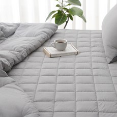 taccatacca 棉質水洗鬆緊帶式薄床墊, 淺灰色