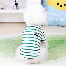 Coco studio 狗狗愛心熊條紋T恤, 1個, 綠色