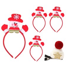 PARTYSHOW 雪人娃娃頭帶 4入 + 毛帽聖誕髮夾, 混合顏色, 髮夾(白色), 1套