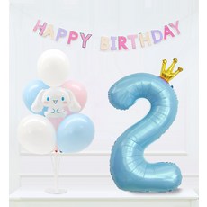 Joy Party 生日氣球組 2, 藍色(皇冠數字氣球), 隨機出貨(橡膠氣球), 1套