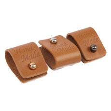 brandyarn 螺絲釘釦皮革標籤 3種, 駝色 + 金色 + 銀色 + 黑鎳色, 3個