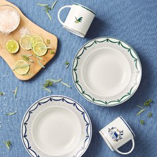 HANKOOK CHINAWARE 波西塔諾義大利麵組, 義大利麵碗 2p + 馬克杯 2p, 藍色, 綠色, 1套