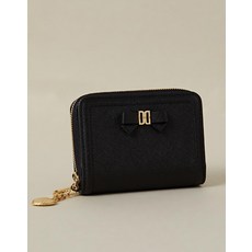 DAKS eve蝴蝶結皮革心形吊飾拉鍊短夾 DCWA1F987BK