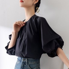 I'M MONG 女款佩羅休閒氣球泡泡袖短袖襯衫