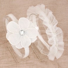 arang.rorang 女童款Roeleu荷葉邊珍珠鑽石花朵髮箍 2件組