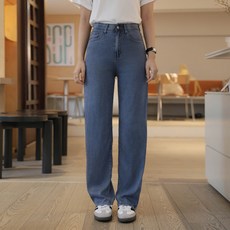 BBAEBBAE 女款 隱藏式鬆緊腰帶 高彈性 涼感 長版 寬管牛仔褲 長版