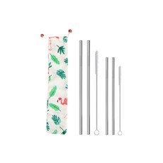 Bandy不鏽鋼吸管 大型 2入+中型 2入+清潔刷 大型+中型+化妝包 火烈鳥, 1套