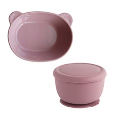 素色矽膠餐具組 餐盤+餐碗, 粉色, 飯碗+盤子